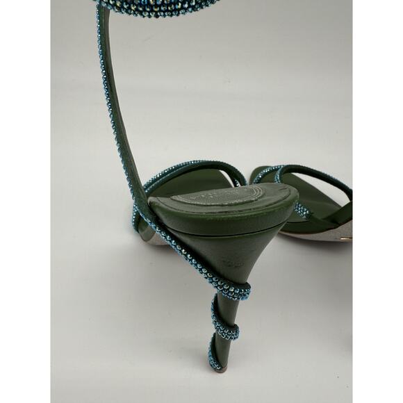 Rene Caovilla Cleo Crystal Embellished 105 Strappy Sandals Green Women's Size 38 - Picture 14 of 16